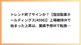 トレンド終了サインか？【窪田製薬ホールディングス(4596)】上場維持IRで始まった上昇は、業績予想IRで転換する可能性