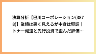 決算分析【巴川コーポレーション(3878)】業績は悪く見えるが中身は堅調｜トナー減速と先行投資で歪んだ評価構図