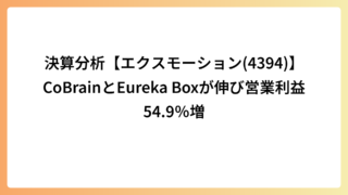 決算分析【エクスモーション(4394)】CoBrainとEureka Boxが伸び営業利益54.9％増