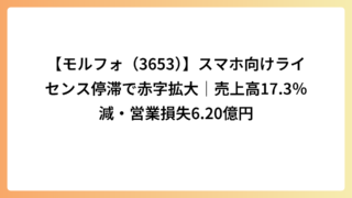 【モルフォ（3653）】スマホ向けライセンス停滞で赤字拡大｜売上高17.3％減・営業損失6.20億円